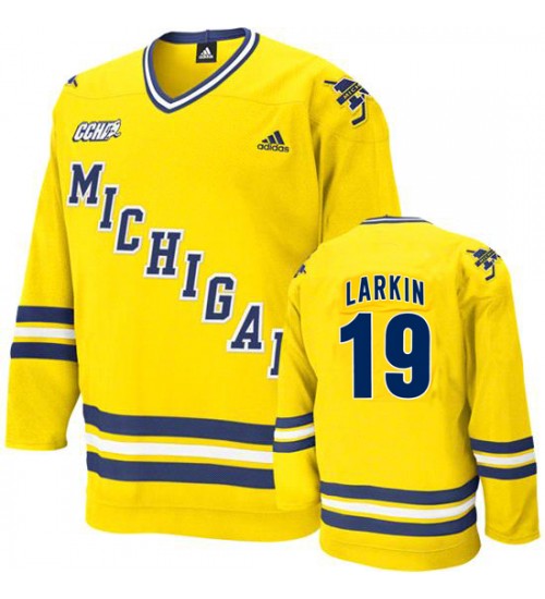 Custom 09-10 Dylan Larkin 19 Michigan Wolverines Maize Alternate Hokcey Jersey Yellow